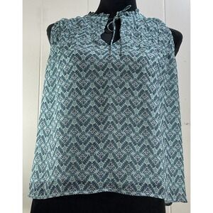 ANN TAYLOR  S PETITE TANK‎ FLORAL LINED BLUE GREEN SUMMER TIE